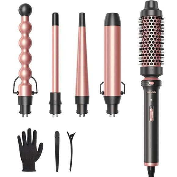 5 in 1 Curling Iron,Curling Wand Set with Curling Brush and 4 Interchangeable